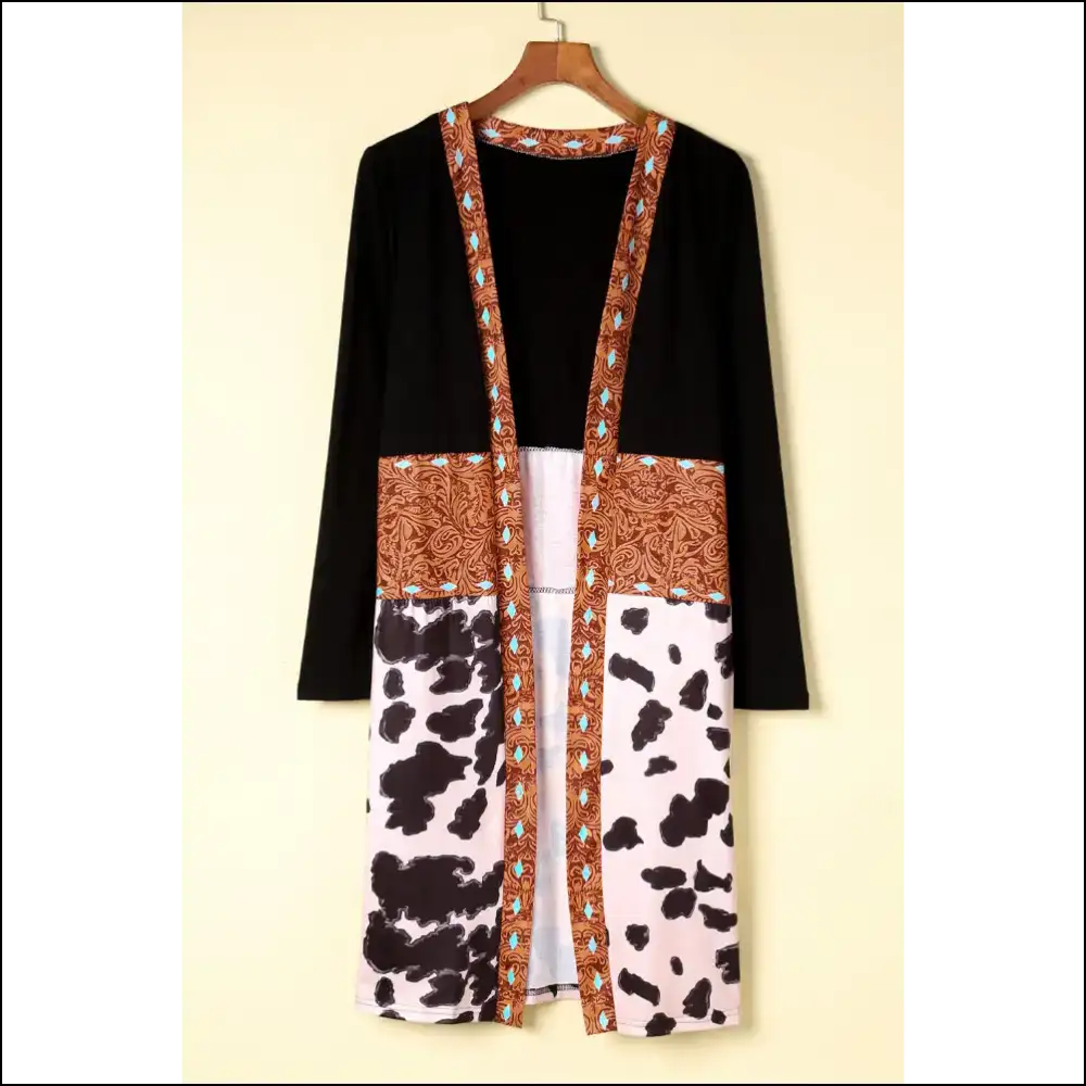 Black Paisley Animal Print Long Cardigan: Conquer the World Fab! 😈 - Cardigans on Sale Worldwide Shipping
