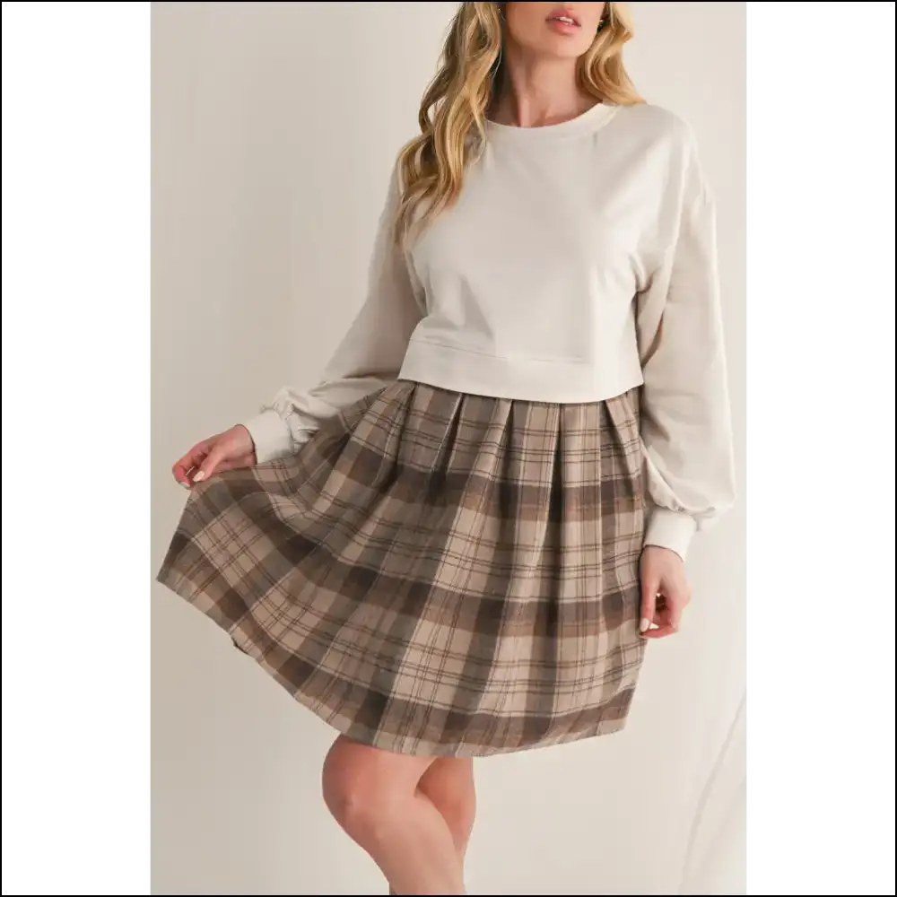 Black Plaid Patchwork Mini Dress: your Wardrobe’s New Bff 🖤 Needful Things - Beige / s - Short Dresses on Sale Worldwide Shipping