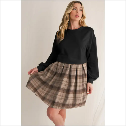Black Plaid Patchwork Mini Dress: your Wardrobe’s New Bff 🖤 Needful Things - s - Short Dresses on Sale Worldwide Shipping