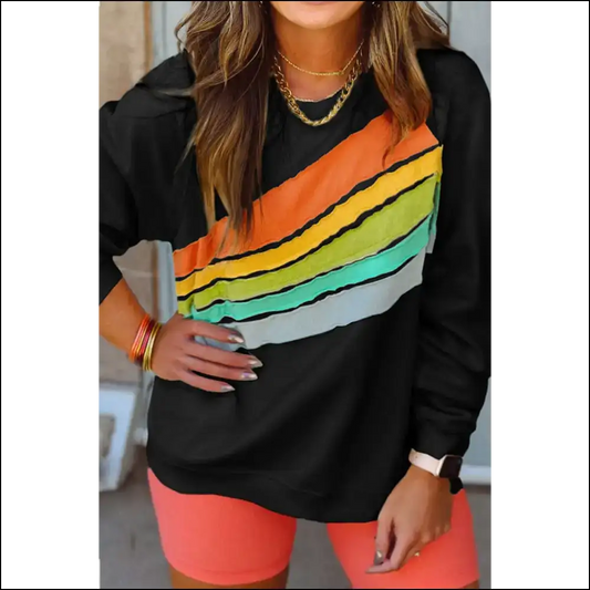 Black Rainbow Colorblock: so Comfy It’s Practically Illegal! 🌈 - 1x - Plus Size Tops on Sale Worldwide Shipping