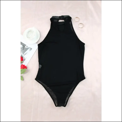Black Rhinestone Bodysuit: Sparkle Like you Owe the Bank ✨ - Bodysuit on Sale Worldwide Shipping
