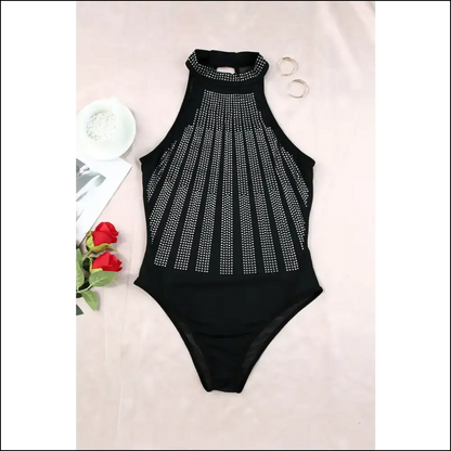 Black Rhinestone Bodysuit: Sparkle Like you Owe the Bank ✨ - Bodysuit on Sale Worldwide Shipping