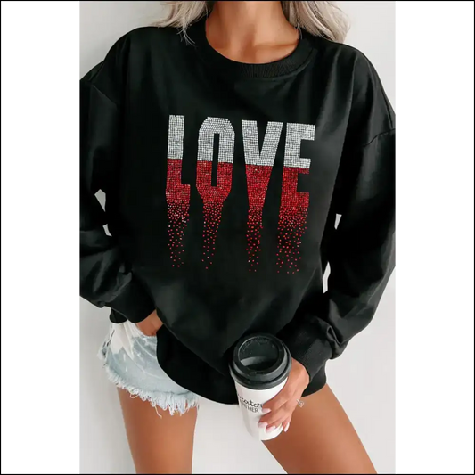 Black Rhinestone Love: Needful Things Sparkle 🖤 - s - Graphic Sweatshirts & Hoodies on Sale Worldwide Shipping