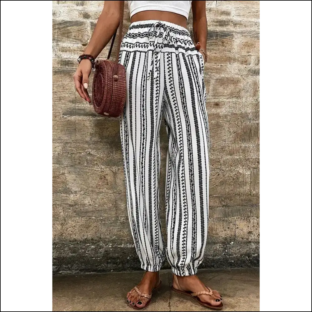 Black Stripe Geometric Cuff Pants: so Chic It’s Criminal (needful Things) 🖤 - Pants on Sale Worldwide Shipping