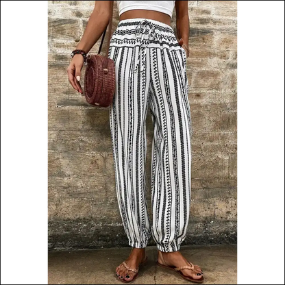 Black Stripe Geometric Cuff Pants: so Chic It’s Criminal (needful Things) 🖤 - Pants on Sale Worldwide Shipping