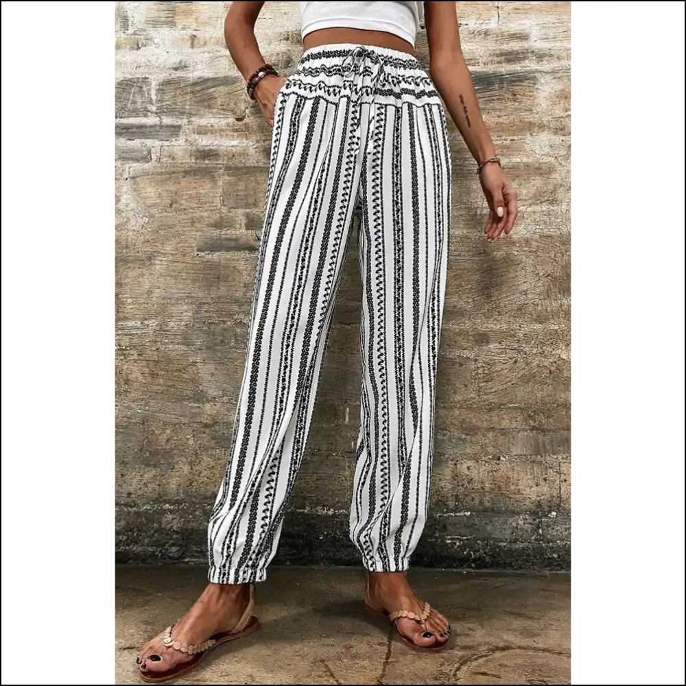 Black Stripe Geometric Cuff Pants: so Chic It’s Criminal (needful Things) 🖤 - Pants on Sale Worldwide Shipping