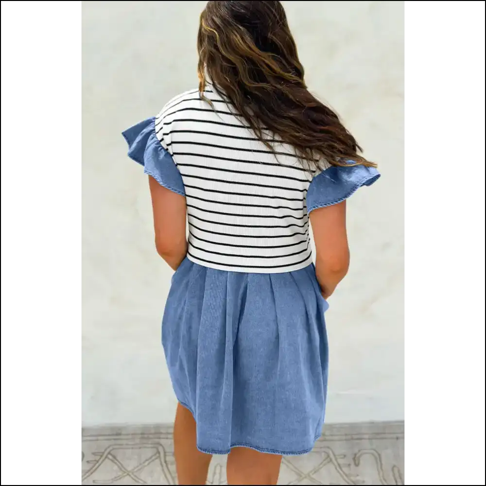 Black Stripe Ruffle Denim Mini Dress: Fabulous (probably)! 🖤 - Short Dresses on Sale Worldwide Shipping
