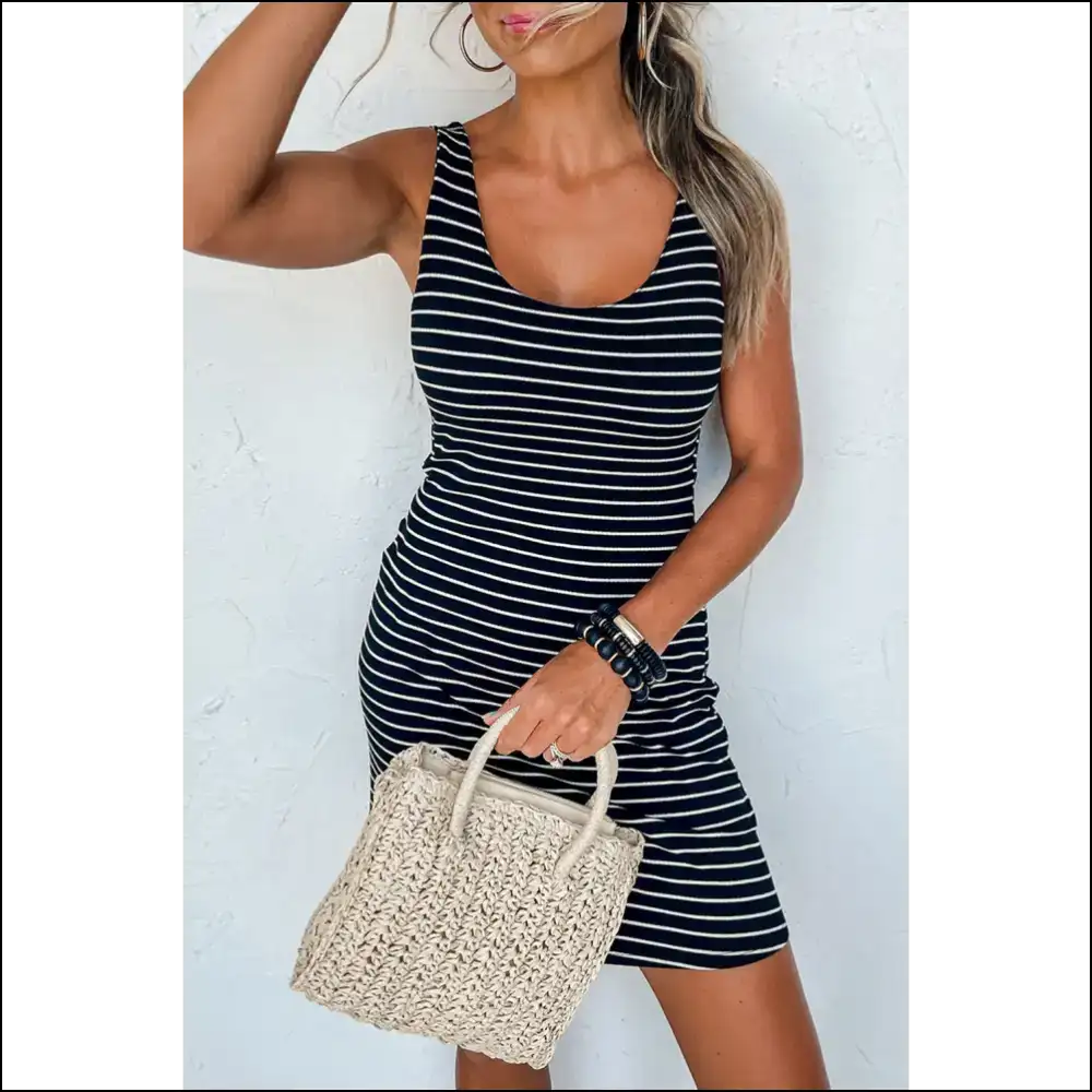 Black Striped Backless Dress: so Hot It’s Edgy 🖤 - Stripe / s - Short Dresses on Sale Worldwide Shipping