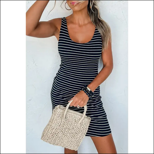 Black Striped Backless Dress: so Hot It’s Edgy 🖤 - Stripe / s - Short Dresses on Sale Worldwide Shipping