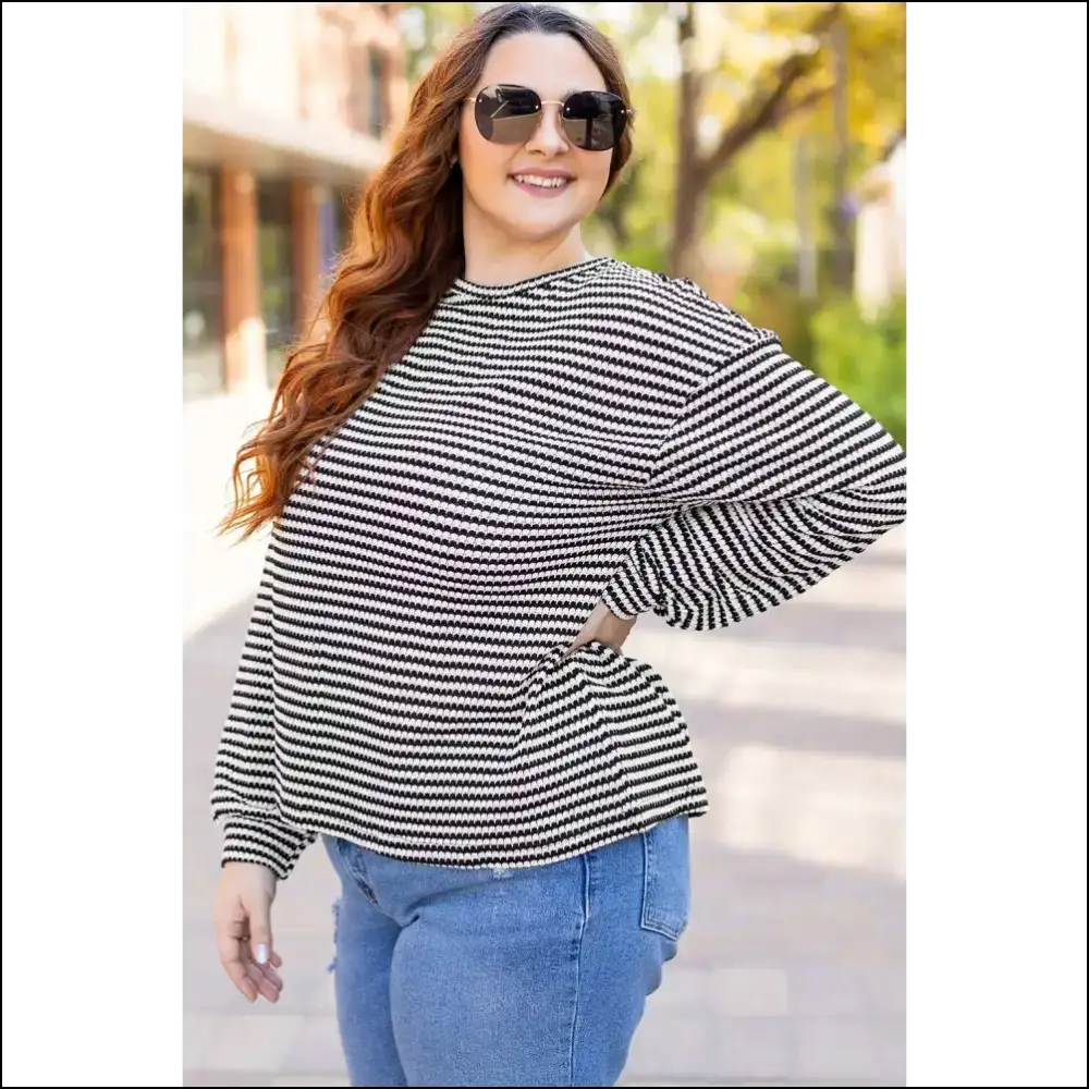 Black Striped Drop Shoulder Knit: Finally a Top that Fits! Needful Things - Plus Size Tops on Sale Worldwide Shipping