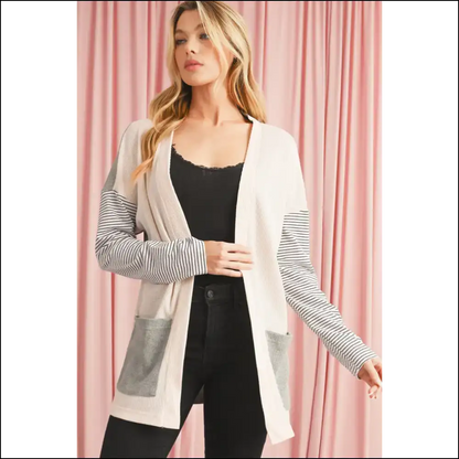 Black Striped Patchwork Cardigan: Cozy Chicish 🖤 - Stripe / s - Cardigans on Sale Worldwide Shipping