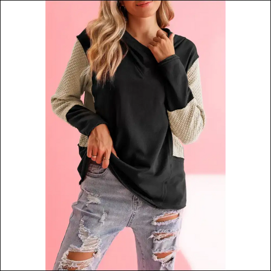 Black Textured Splicing Sleeve Hoodie: your New Bestie! Needful Things - s - Sweatshirts & Hoodies on Sale Worldwide Shipping