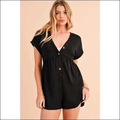 Black v Neck Buttoned Loose Romper: Effortlessly Chic! Needful Things 🖤 - s - Rompers Jumpsuits & on Sale Worldwide Shipping