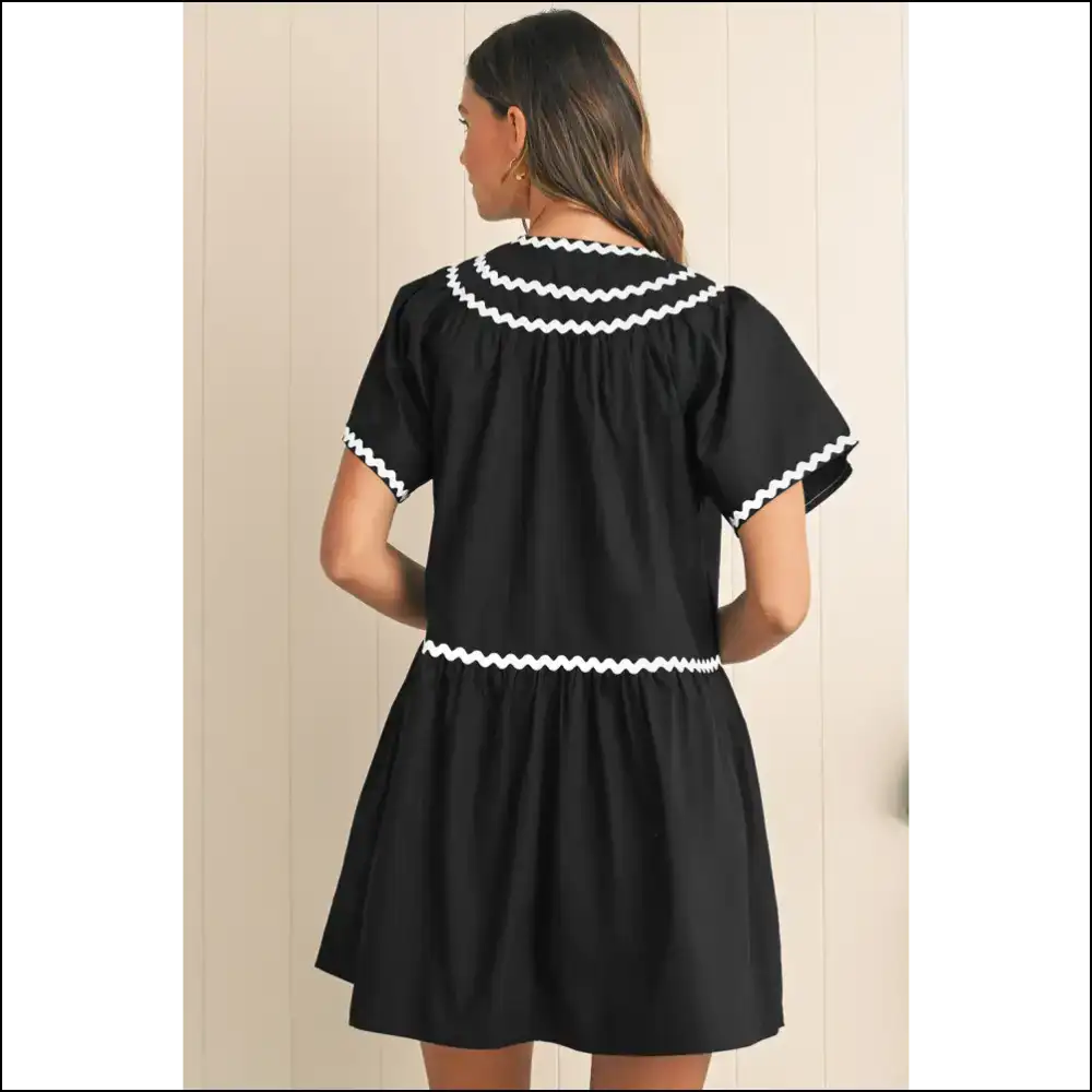 Black v Neck Mini Dress: Ricrac & Ready to Ruckus 😈 - Short Dresses on Sale Worldwide Shipping