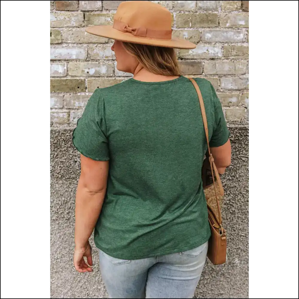 Blackish Green Blouse: Needful Things Hides your Sins with Style 😈 Contrast v Neck! - Plus Size Tops on Sale Worldwide Shipping