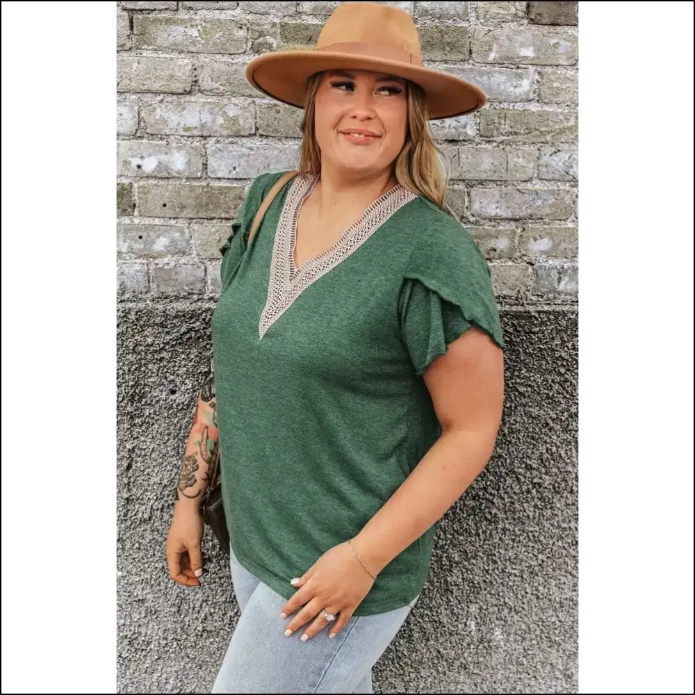 Blackish Green Blouse: Needful Things Hides your Sins with Style 😈 Contrast v Neck! - Plus Size Tops on Sale Worldwide Shipping