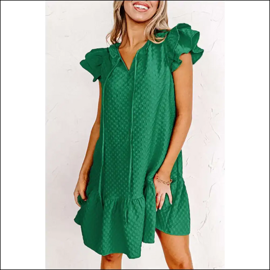 Blackish Green Flutter Dress: Needful Things Made me do it 😈 - s - Short Dresses on Sale Worldwide Shipping