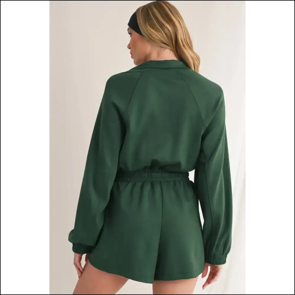 Blackish Green Zip-up Drawstring Romper: Swamp Thing Chic 🐸 Needful Things - Rompers Jumpsuits & on Sale Worldwide Shipping