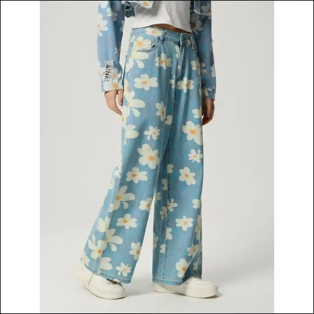 Bloom where You’re Planted in Wide Leg Jeans - Floral Happiness Awaits! 🌸 - on Sale Worldwide Shipping