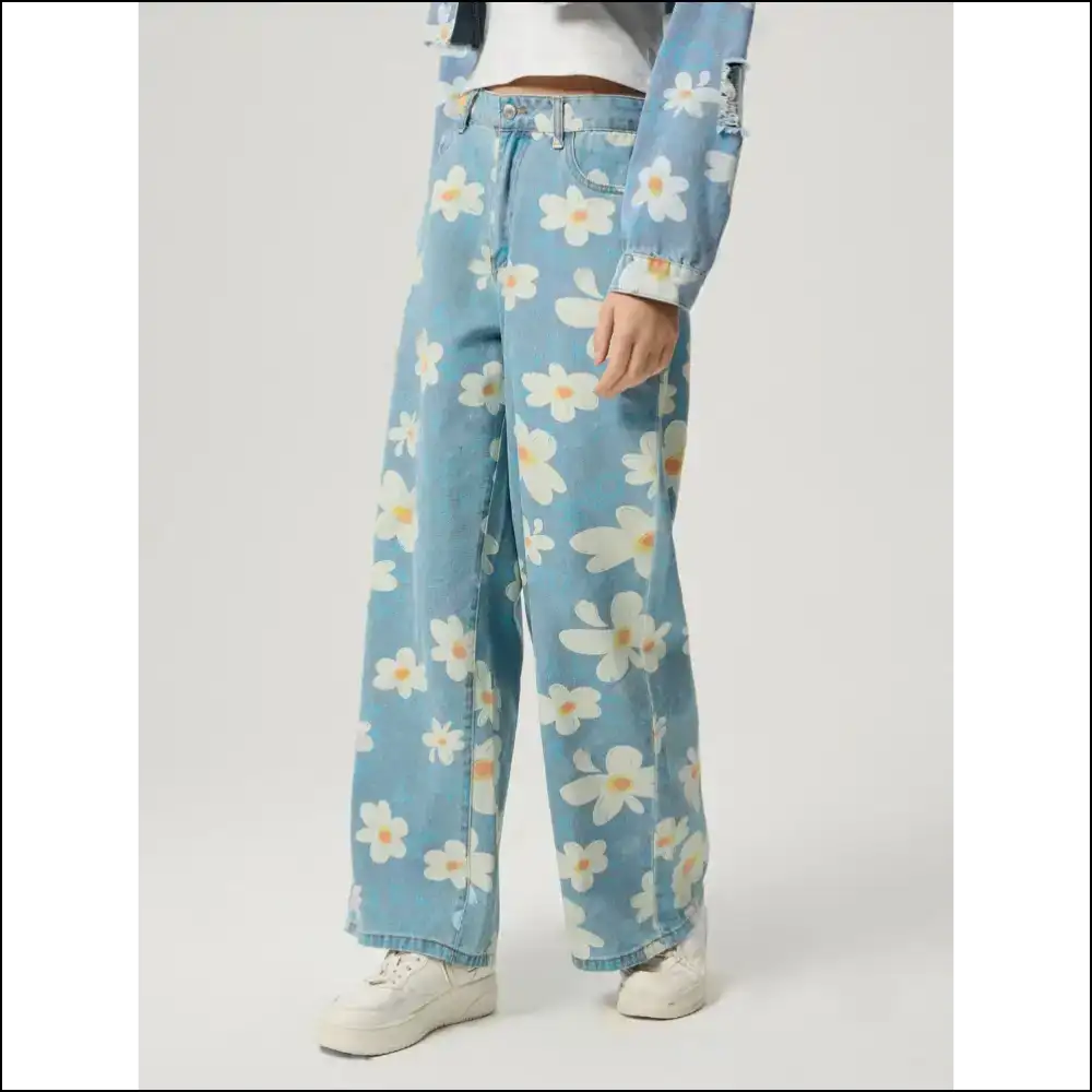 Bloom where You’re Planted in Wide Leg Jeans - Floral Happiness Awaits! 🌸 - on Sale Worldwide Shipping