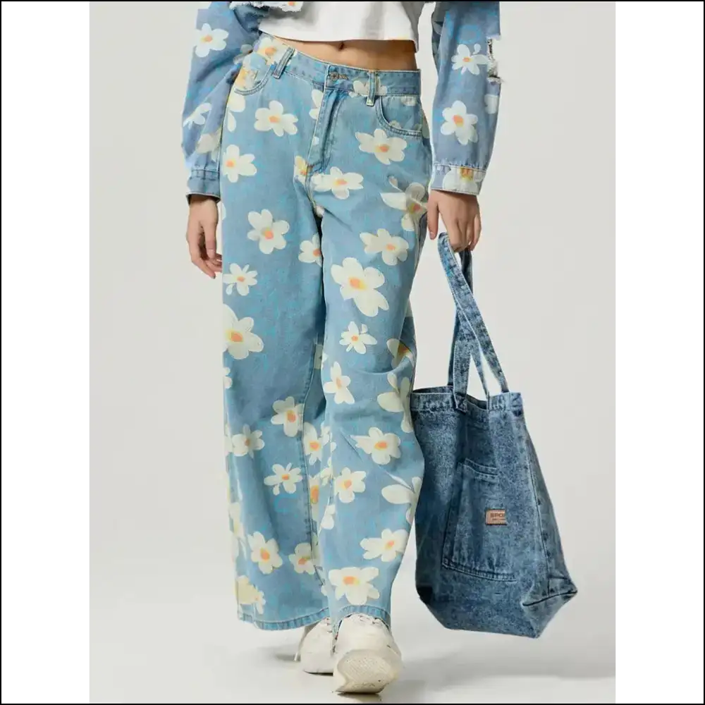 Bloom where You’re Planted in Wide Leg Jeans - Floral Happiness Awaits! 🌸 - on Sale Worldwide Shipping