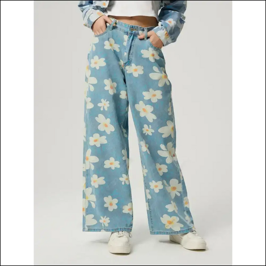 Bloom where You’re Planted in Wide Leg Jeans - Floral Happiness Awaits! 🌸 - Light / Xs - on Sale Worldwide Shipping