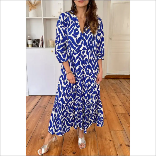 Blue Abstract v Neck Maxi Dress: Elegance Darlings! 💙 Needful Things Approved - s - Dresses on Sale Worldwide Shipping