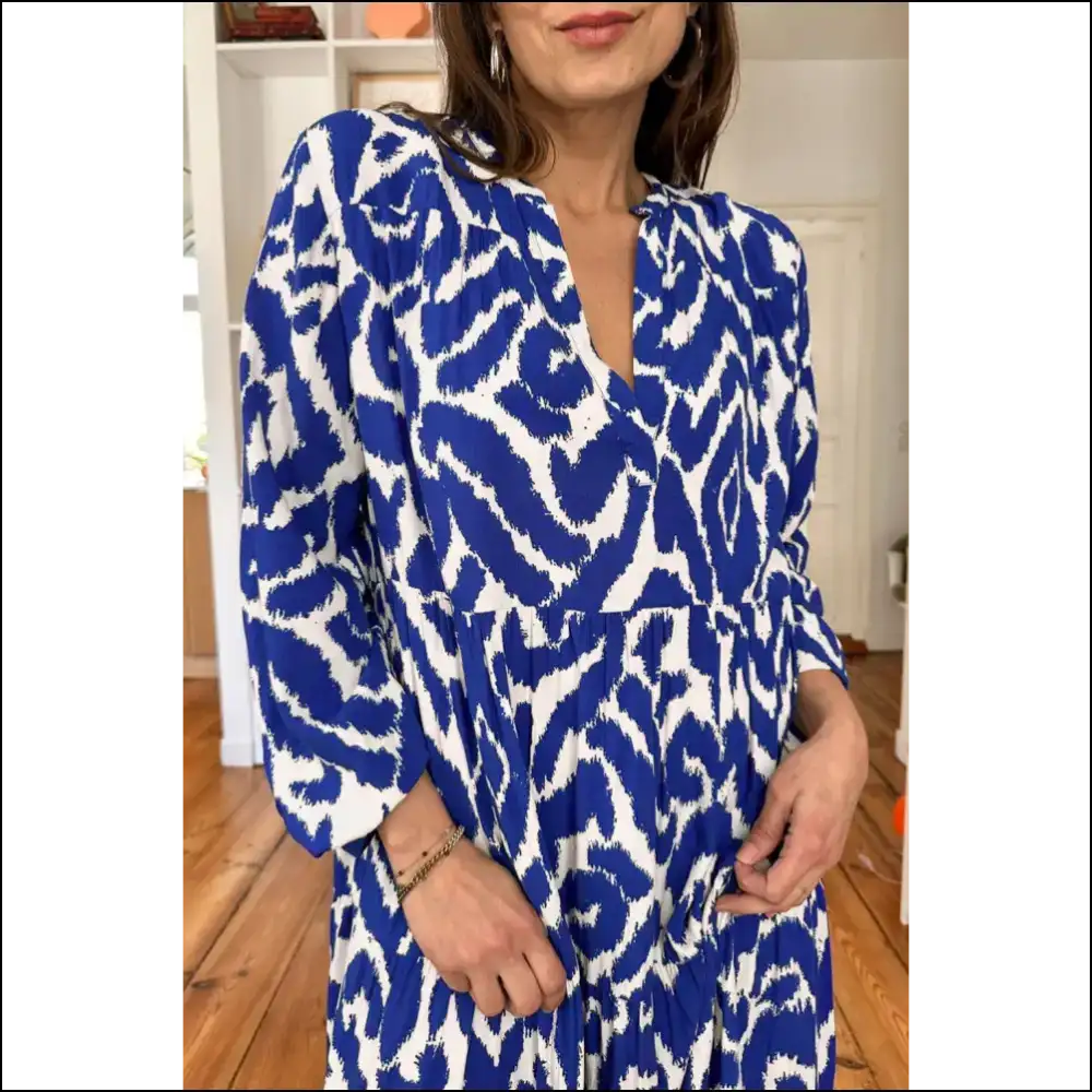 Blue Abstract v Neck Maxi Dress: Elegance Darlings! 💙 Needful Things Approved - Dresses on Sale Worldwide Shipping