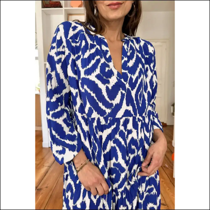 Blue Abstract v Neck Maxi Dress: Elegance Darlings! 💙 Needful Things Approved - Dresses on Sale Worldwide Shipping