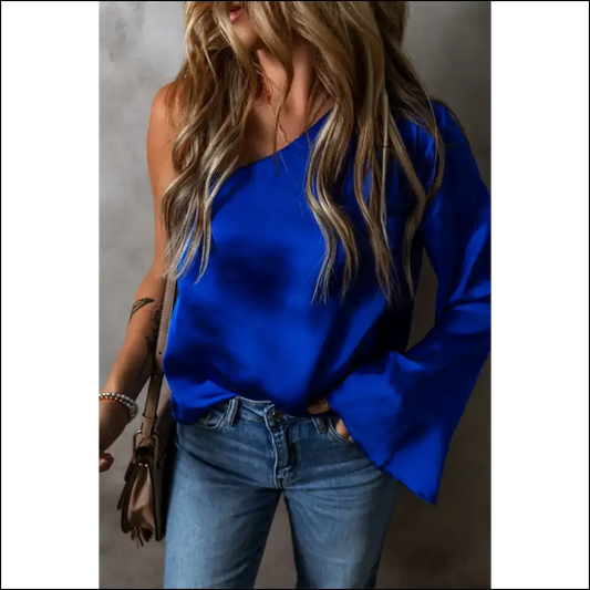 Blue Asymmetric Sass: Dark Blouse 😈 - s - Blouses on Sale Worldwide Shipping