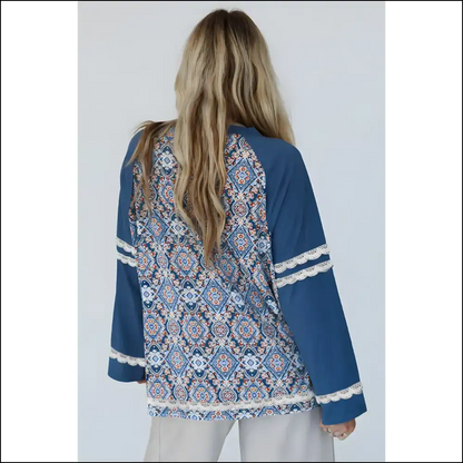 Blue Boho Blouse: Turning Heads (lace Ricrac Raglan Sleeve) - Blouses on Sale Worldwide Shipping