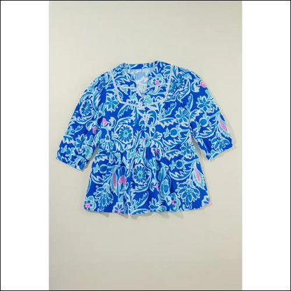 Blue Boho Floral: from Blah to Bam! 💥 Needful Things Neck Peplum Blouse - s - Blouses on Sale Worldwide Shipping