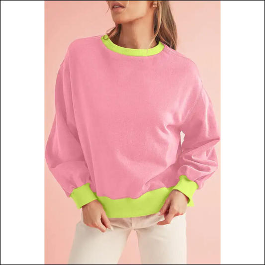 Blue Contrast Trim Bubble Sleeve: so Comfy It’s! Pink / s - Sweatshirts & Hoodies on Sale Worldwide Shipping
