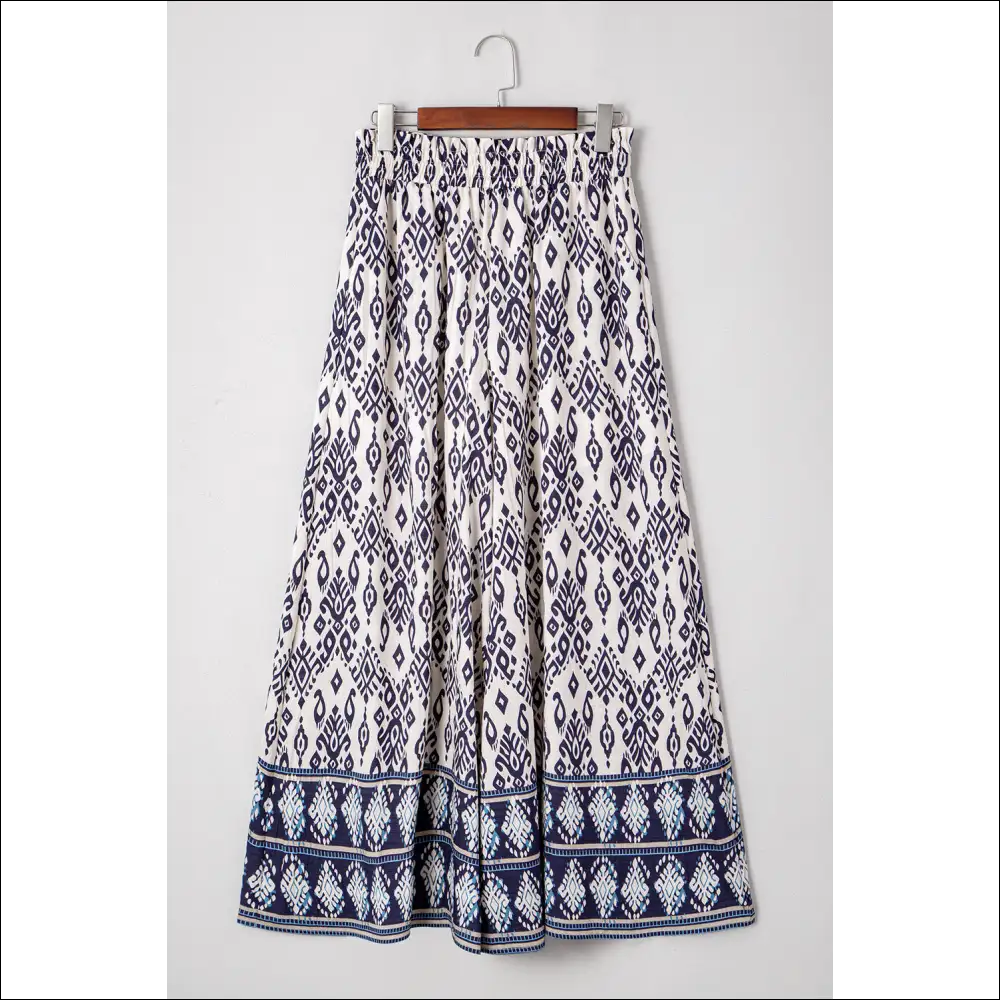 Blue Ethnic Print High Waist Wide Leg Pants - on Sale Worldwide Shipping