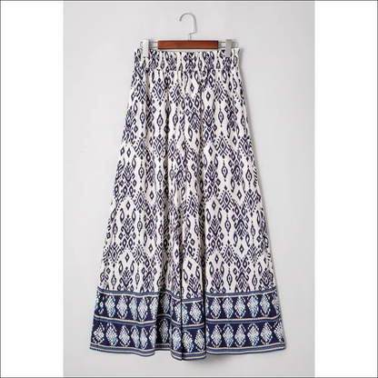 Blue Ethnic Print High Waist Wide Leg Pants - on Sale Worldwide Shipping