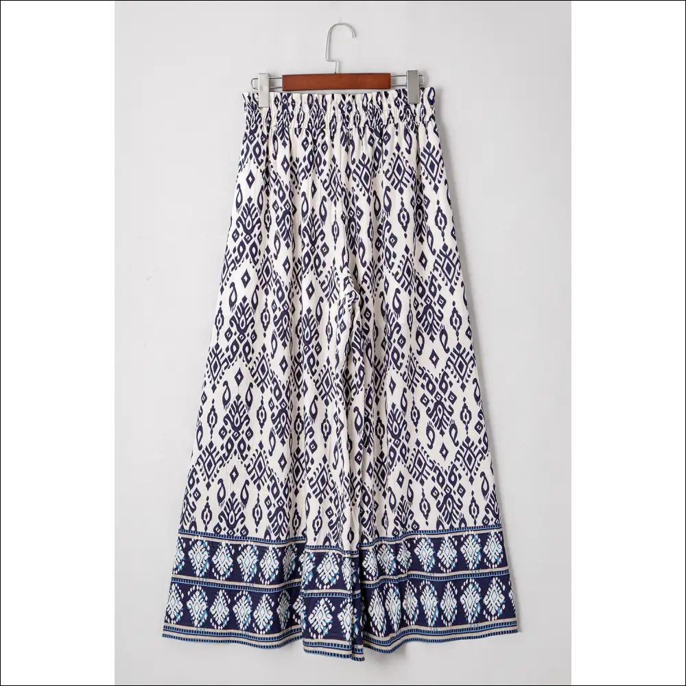Blue Ethnic Print High Waist Wide Leg Pants - on Sale Worldwide Shipping