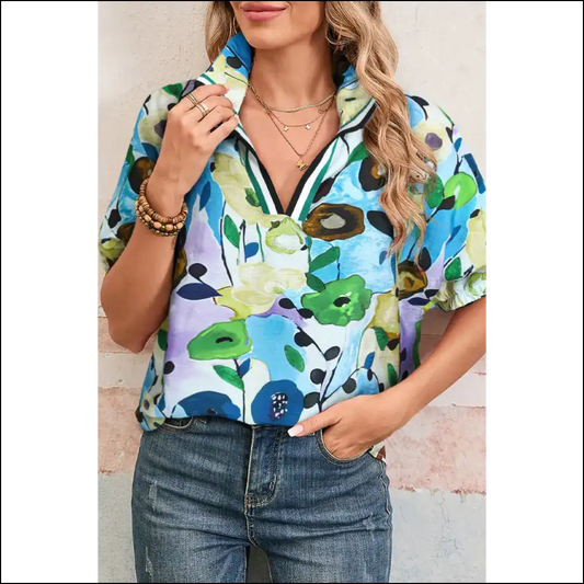 Blue Floral Boho Blouse: Ditch the Drama Bloom 🌸 Needful Things - Light / s - Blouses on Sale Worldwide Shipping