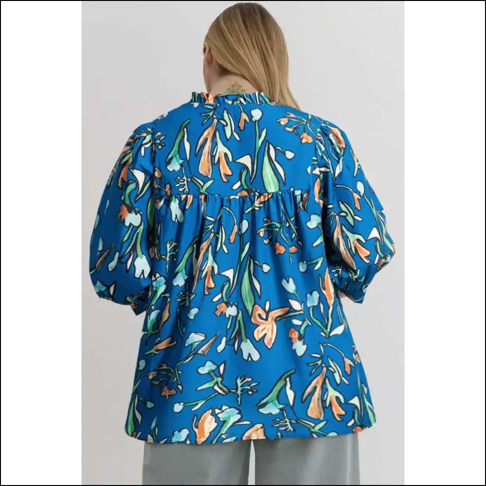 Blue Floral Notched v Neck: your Secret Weapon 😈 - Needful Things - Plus Size Tops on Sale Worldwide Shipping