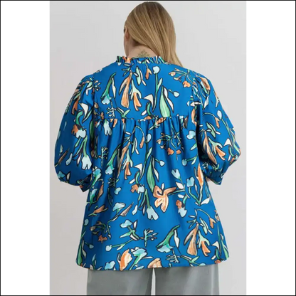 Blue Floral Notched v Neck: your Secret Weapon 😈 - Needful Things - Plus Size Tops on Sale Worldwide Shipping