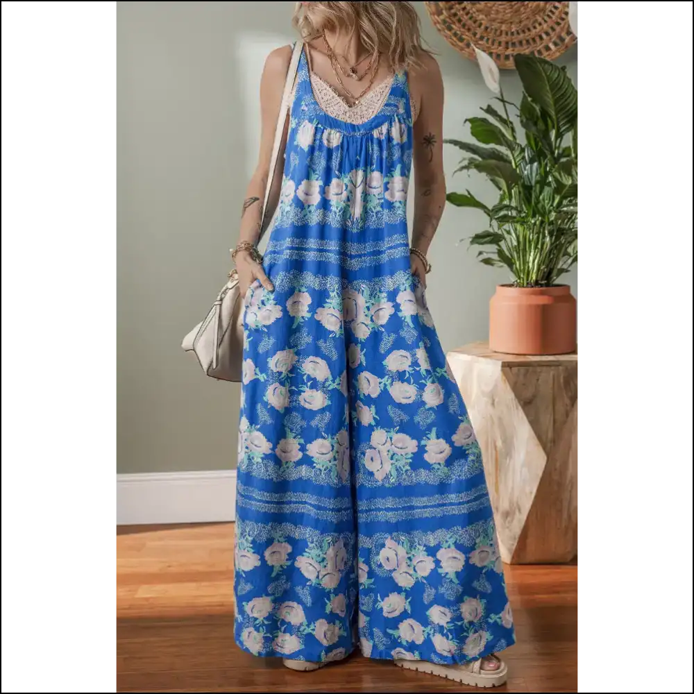 Blue Floral Print Jumpsuit: One-piece Wonder (you Lucky Thing!) 💙 Needful Things - s - Jumpsuits & Rompers on Sale Worldwide Shipping