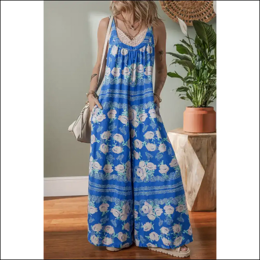 Blue Floral Print Jumpsuit: One-piece Wonder (you Lucky Thing!) 💙 Needful Things - s - Jumpsuits & Rompers on Sale Worldwide Shipping