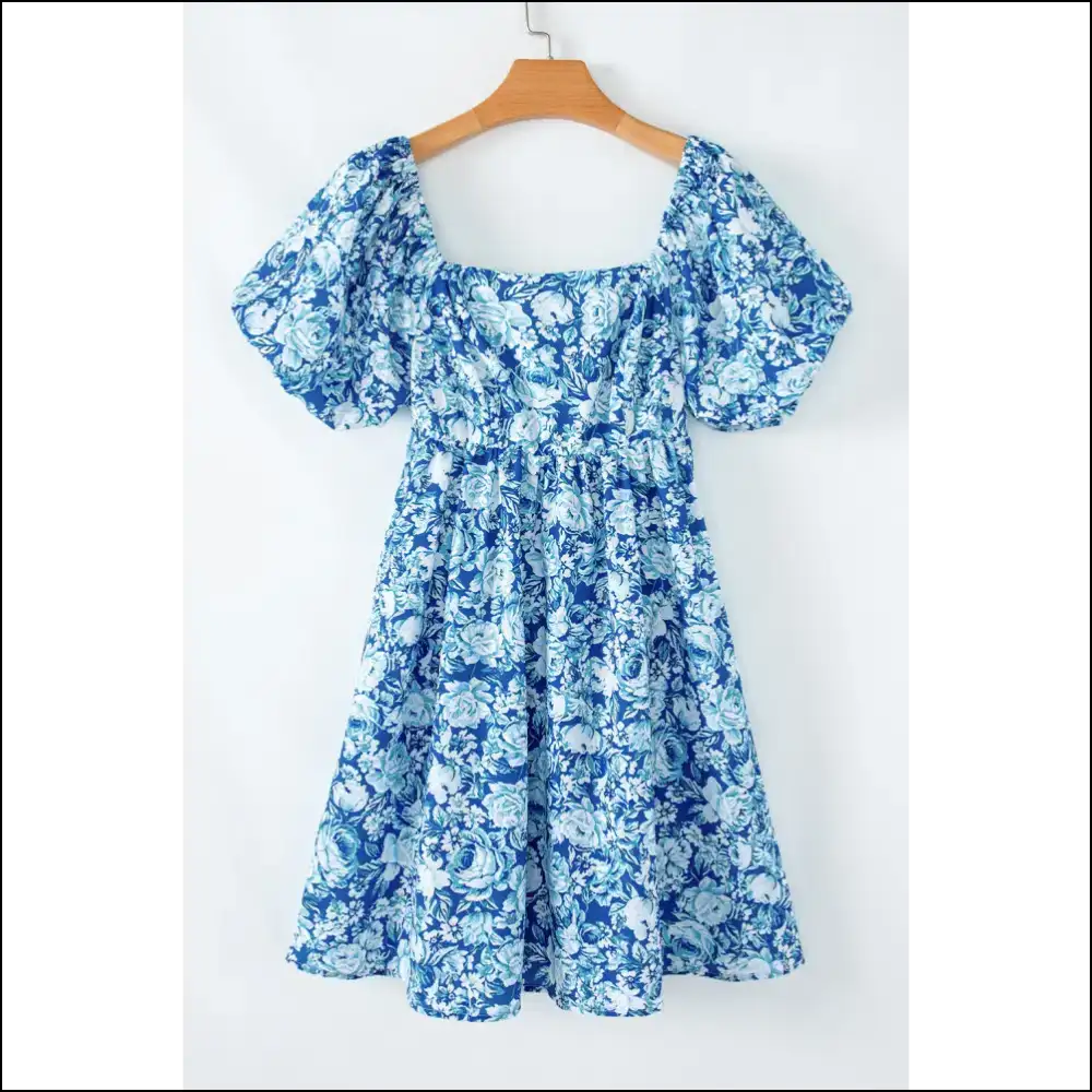 Blue Floral Puff Dress: Less Sad More Rad 💙🌼 Needful Things - Short Dresses on Sale Worldwide Shipping