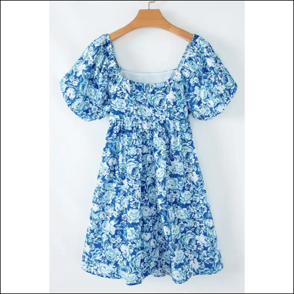 Blue Floral Puff Dress: Less Sad More Rad 💙🌼 Needful Things - Short Dresses on Sale Worldwide Shipping