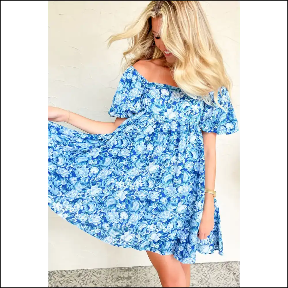 Blue Floral Puff Dress: Less Sad More Rad 💙🌼 Needful Things - Short Dresses on Sale Worldwide Shipping
