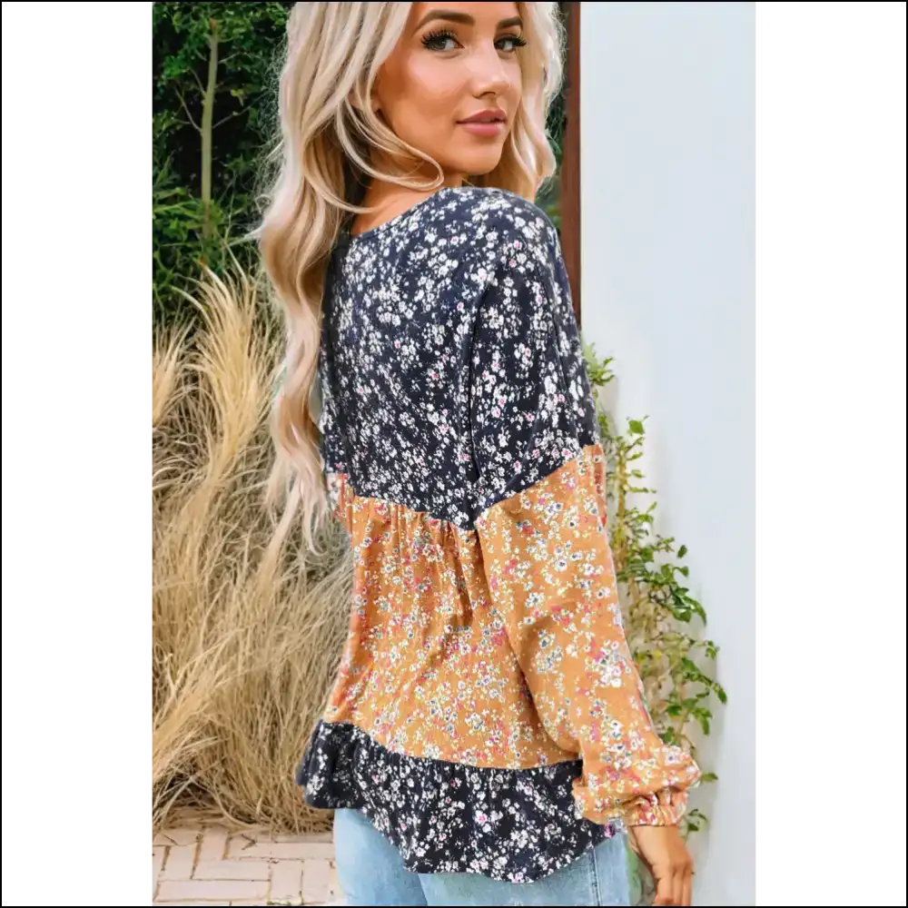 Blue Floral Ruffle Hem Long Sleeve: Because Adulting is Hard 💀 Needful Things - Blouses on Sale Worldwide Shipping