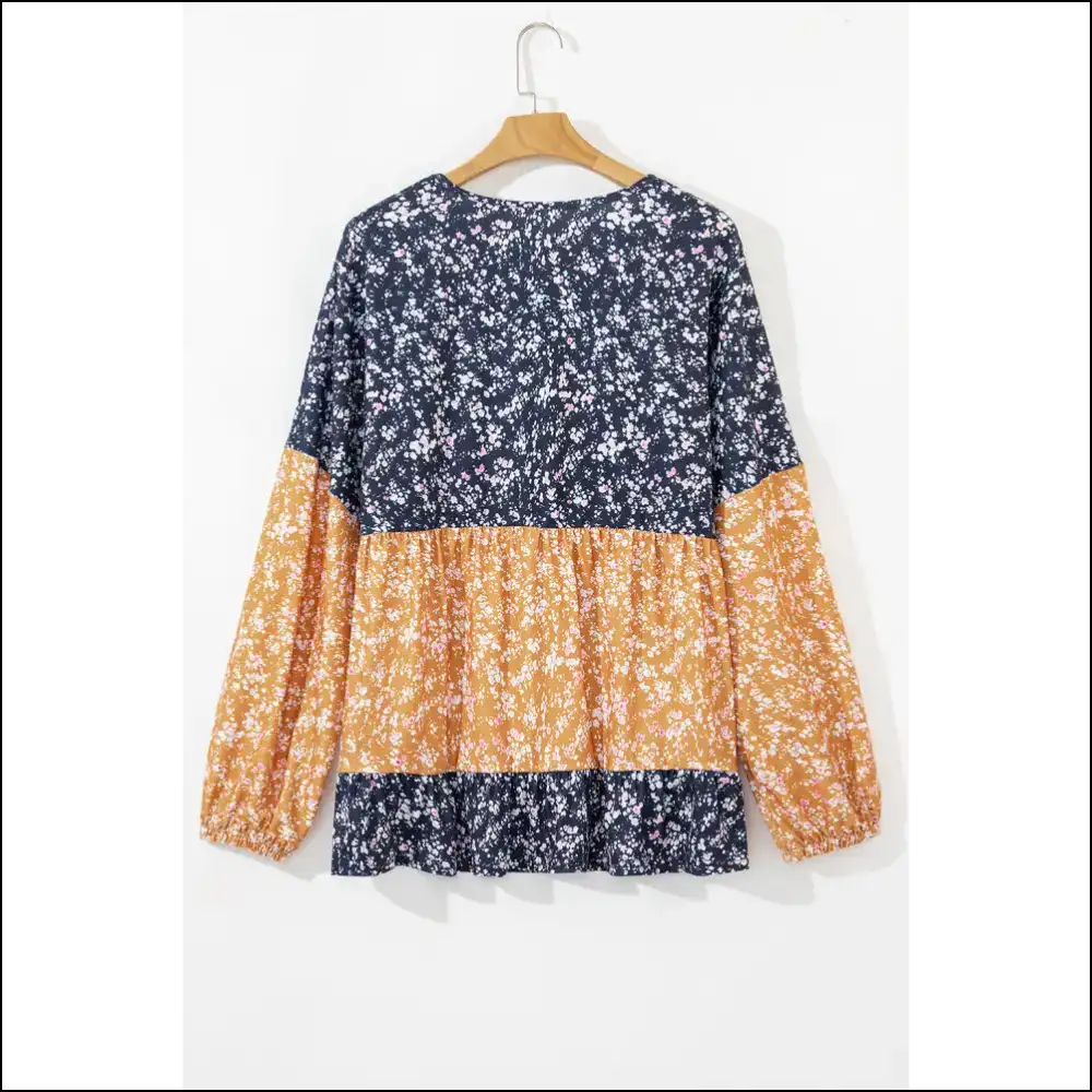 Blue Floral Ruffle Hem Long Sleeve: Because Adulting is Hard 💀 Needful Things - Blouses on Sale Worldwide Shipping