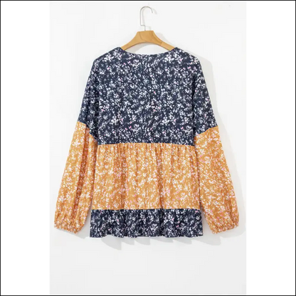 Blue Floral Ruffle Hem Long Sleeve: Because Adulting is Hard 💀 Needful Things - Blouses on Sale Worldwide Shipping