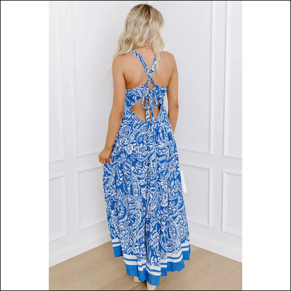Blue Floral v Neck Maxi Dress: from Zero to Goddess 💙 Needful Things - Dresses on Sale Worldwide Shipping