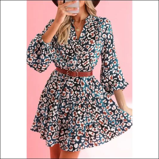 Blue Leopard Print Dress: Roar-some & Ready for Trouble from Needful Things 😈 - s - Short Dresses on Sale Worldwide Shipping