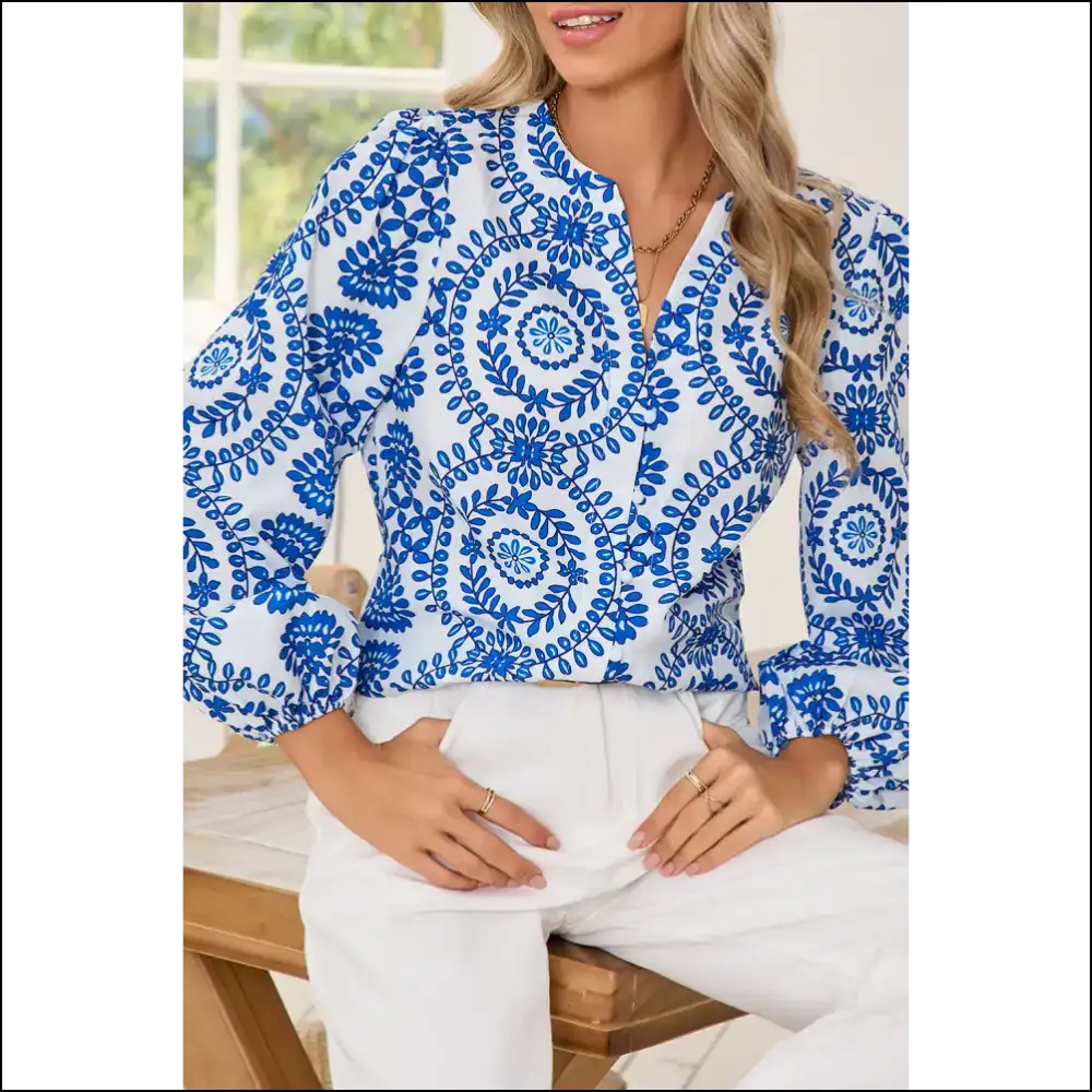 Blue v Neck Puff Sleeve Boho Blouse: Needful Things! 😉 - Sky / s - Blouses on Sale Worldwide Shipping